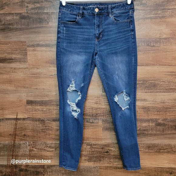 American Eagle Jeans 10 Hi Rise Jegging 360 Next Level Stretch Medium Dark Wash - Picture 1 of 12